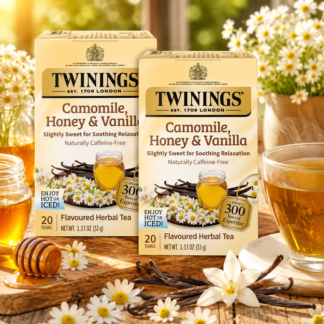 Twinings Camomile, Honey & Vanilla Herbal Tea - Naturally Caffeine-Free Camomile Tea Bags Individually Wrapped, 20 Count Ea (Pack of 2)