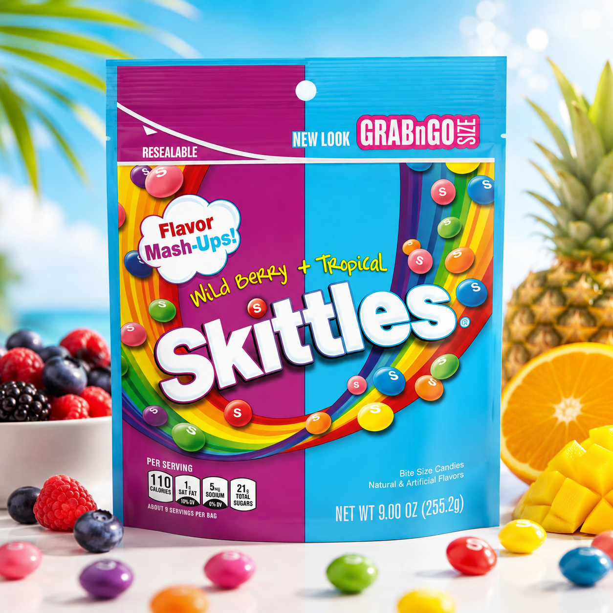 Skittles Mash-Ups Wild Berry and Tropical Candy 9 oz Bag