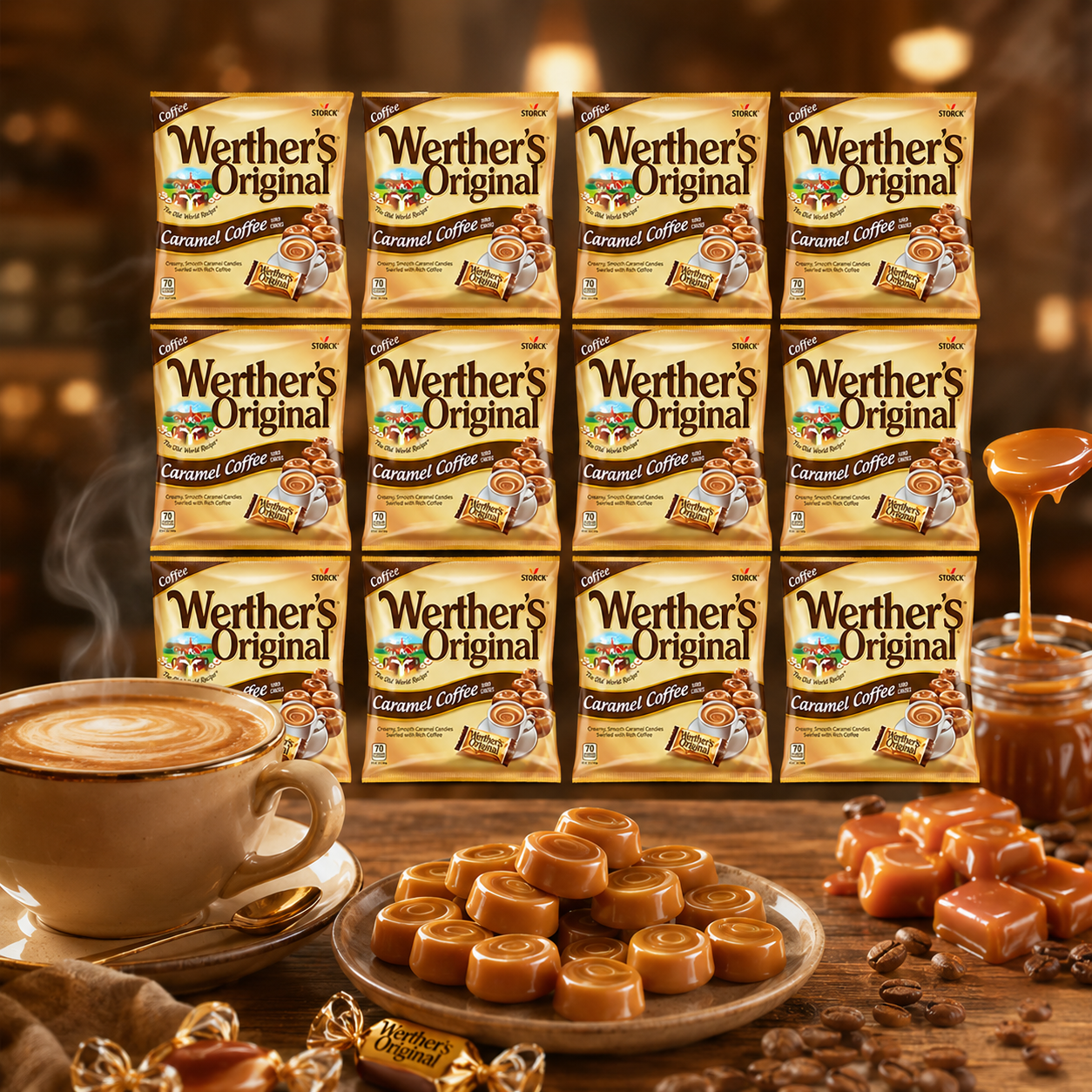 Werther's Original Caramel Coffee Hard Candy - Individually Wrapped Hard Candies for Halloween, Parties, or Snacks - 2.65 oz Bags (Pack of 12)