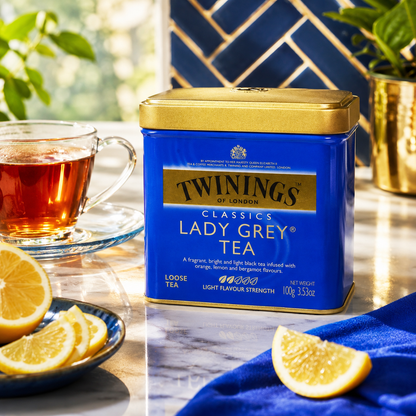 Twinings Lady Grey Loose Black Tea Tin Lemon & Orange Peel Caffeinated 3.53 oz