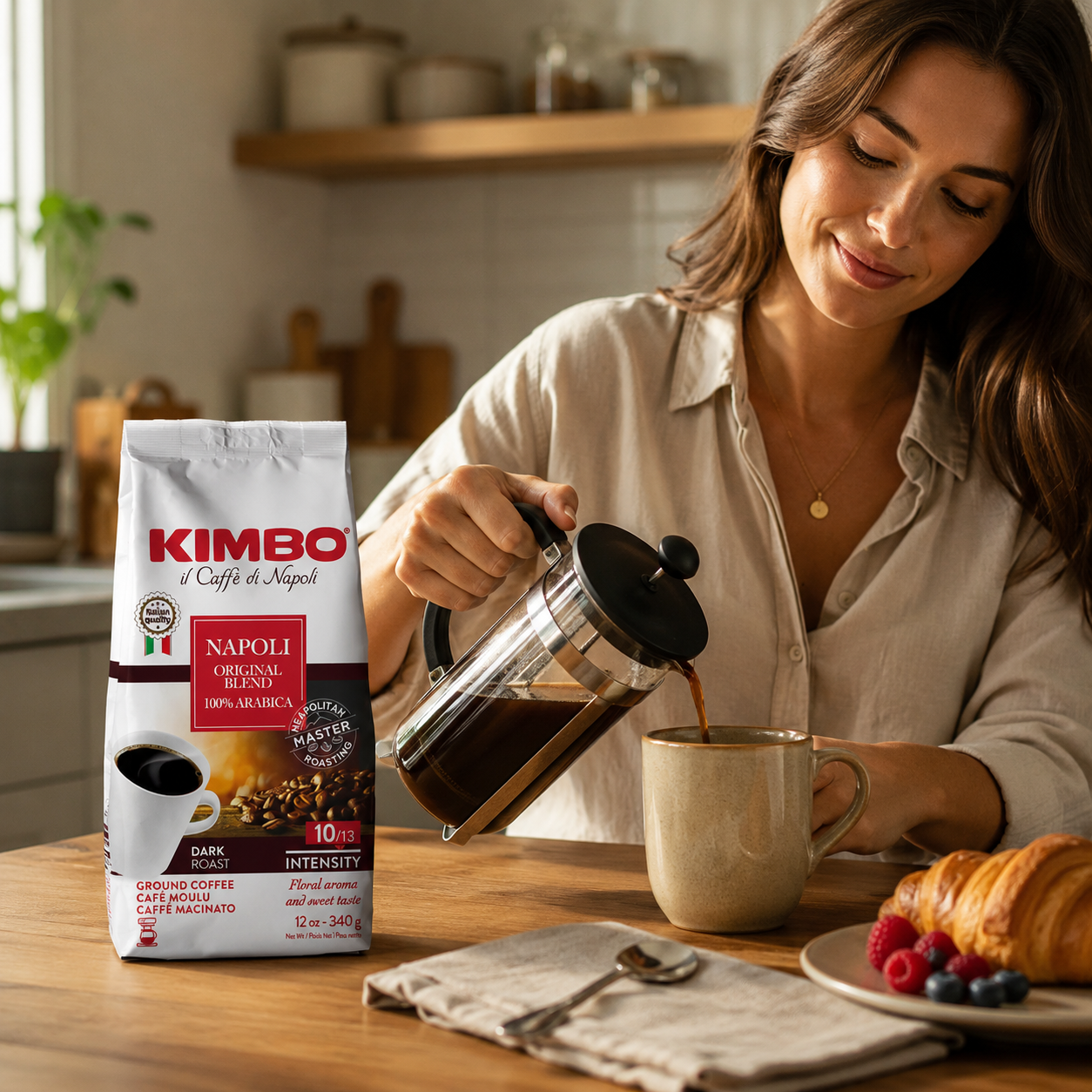 Kimbo Napoli Original Blend 100% Arabica Ground Coffee | 10/13 Intensity | Dark Roast with Floral & Sweet Flavor | 12 oz (340g) bag