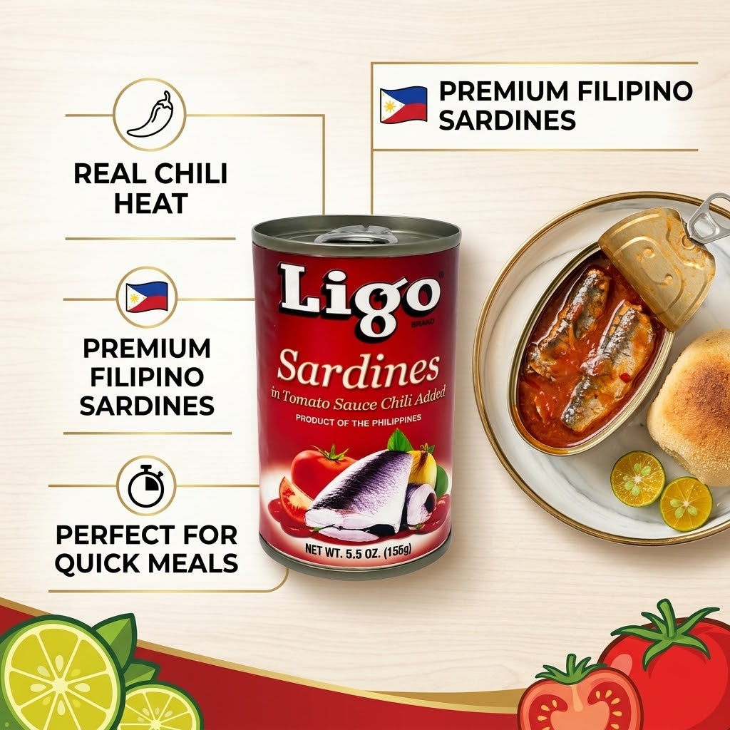 Ligo Sardines in Tomato Sauce with Chili, Spicy, 5.5 oz (Pack of 6) Ligo