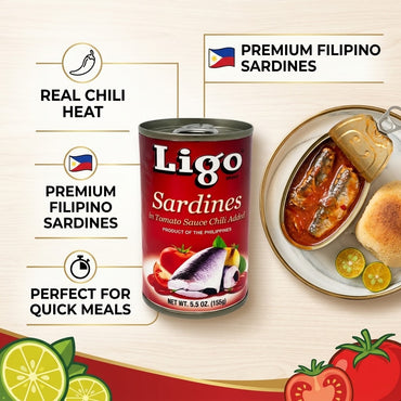 Ligo Sardines in Tomato Sauce with Chili, Spicy, 5.5 oz (Pack of 6) Ligo