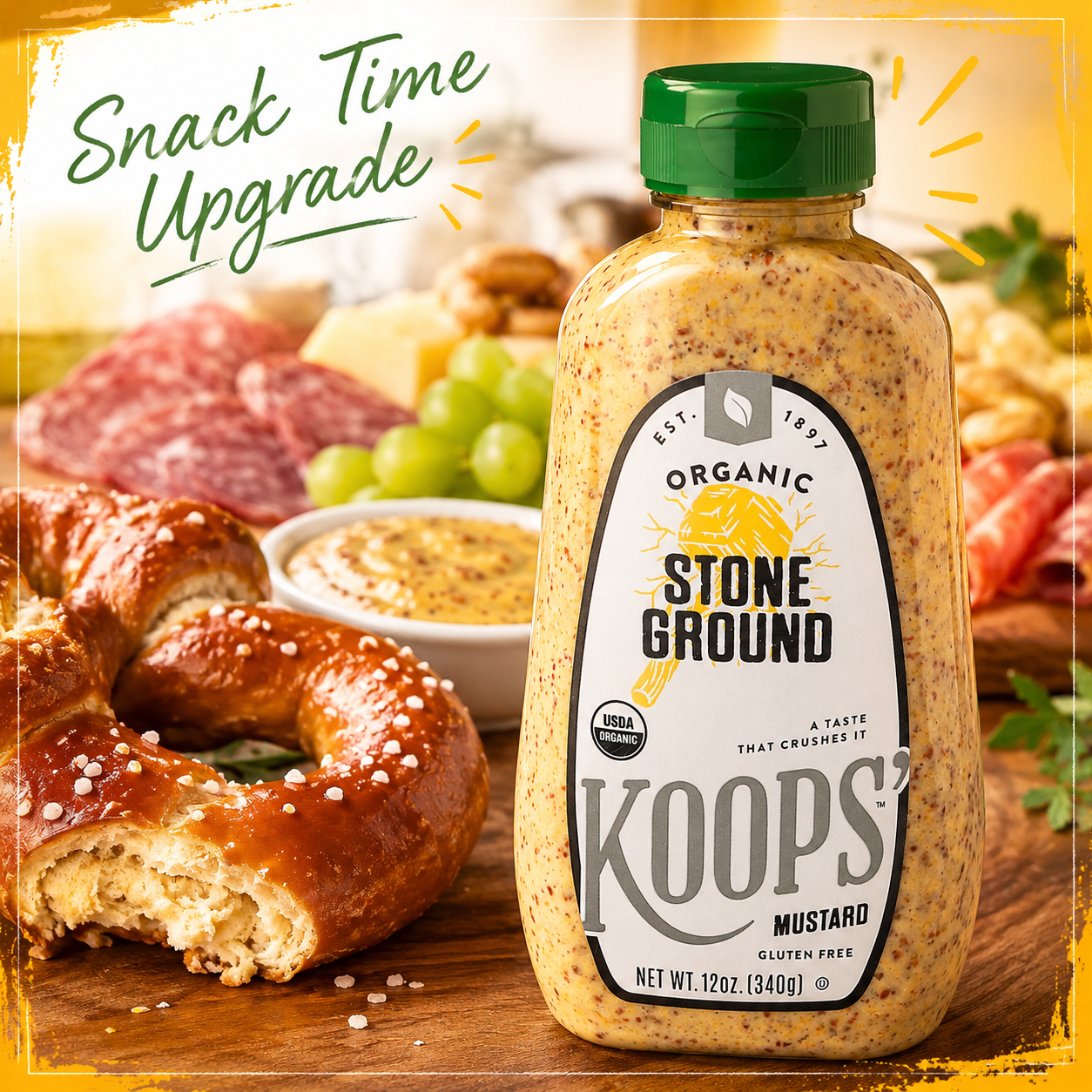 KOOPS' Organic Stone Ground Mustard Old-Fashioned Condiment Quality Mustard Seeds Gluten-Free Kosher Non-GMO USDA Certified Organic Made in USA 12 oz