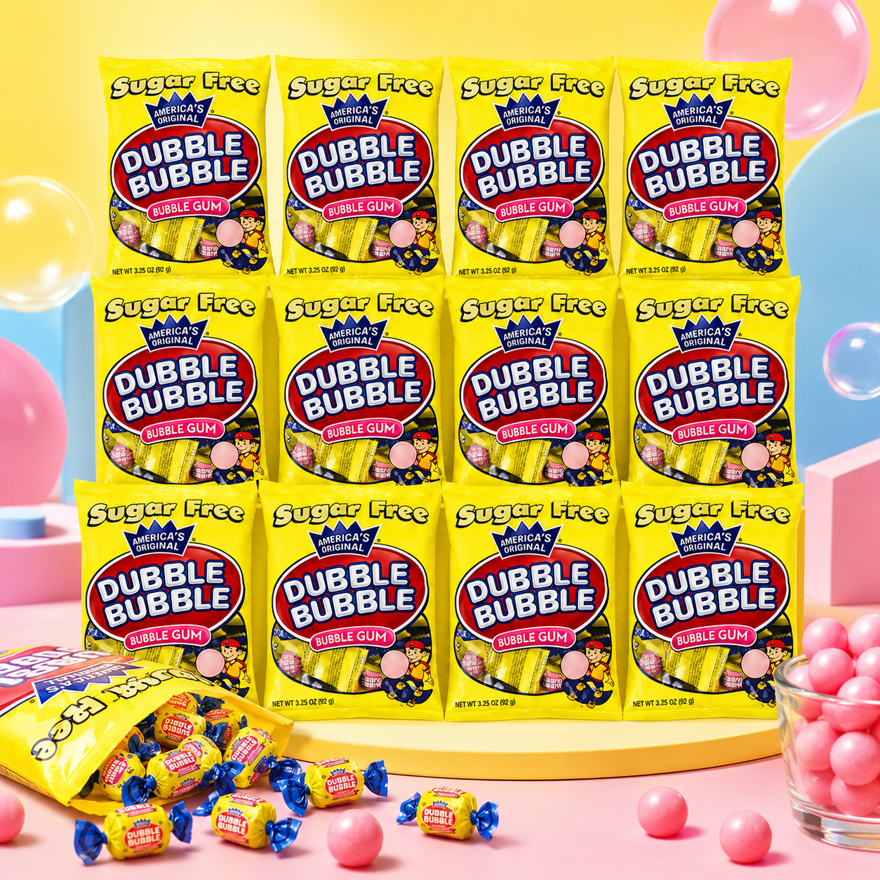 Dubble Bubble Sugar Free, 3.25-Ounce Bags (Pack of 12)