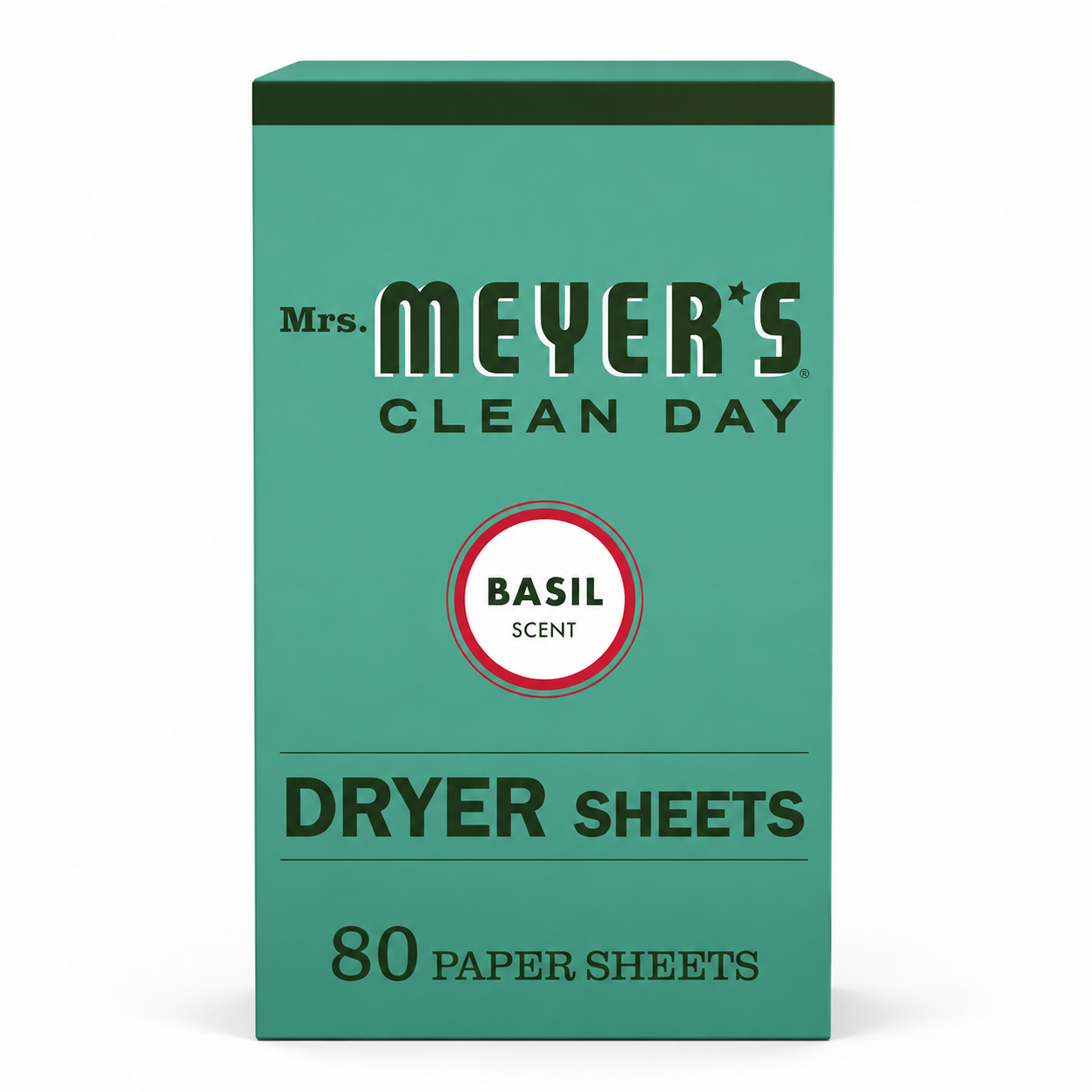 Mrs. Meyer's Clean Day Dryer Sheets Fabric Softener Basil Scent Softens Fabric Reduces Static Cruelty Free Formula 80 ct