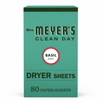 Mrs. Meyer's Clean Day Dryer Sheets Fabric Softener Basil Scent Softens Fabric Reduces Static Cruelty Free Formula 80 ct