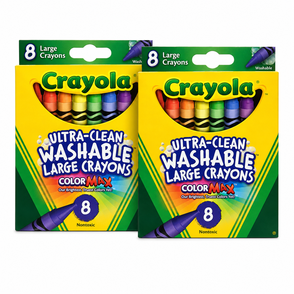 Crayola Washable Crayons, Large, 8 Colors (Pack of 2)