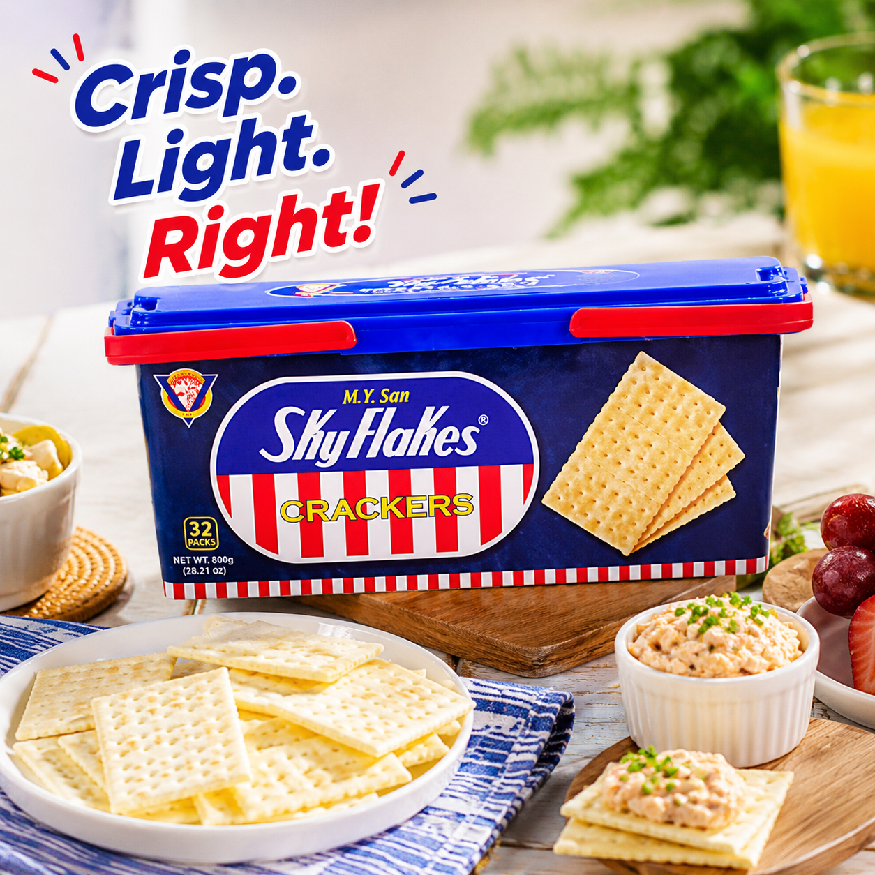 M.Y. San SkyFlakes Filipino Crackers 32 Packs 800g (Pack of 2)