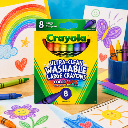 Crayola Washable Crayons, Large, 8 Colors (Pack of 2)