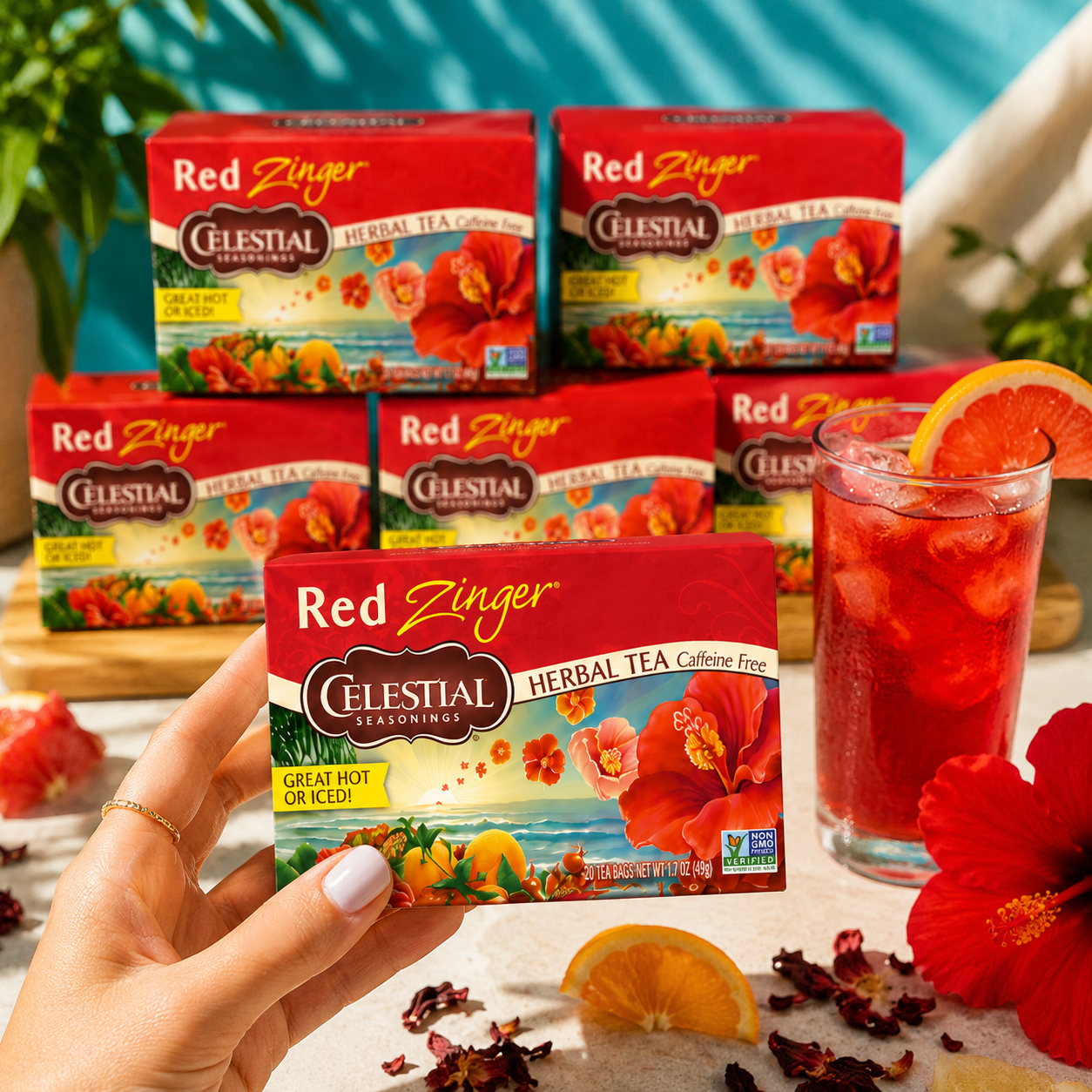 Celestial Seasonings Red Zinger Herbal Tea Hibiscus Caffeine Free 20 Tea Bags (Pack of 6)