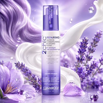 GIOVANNI 2chic Ultra Repairing Leave-In Conditioning & Styling Elixir - Hair Serum for All Hair Types, Tsubaki Seed Oil & White Tea, Detangles, Smooths & Conditions, Tames Frizz - 4 oz