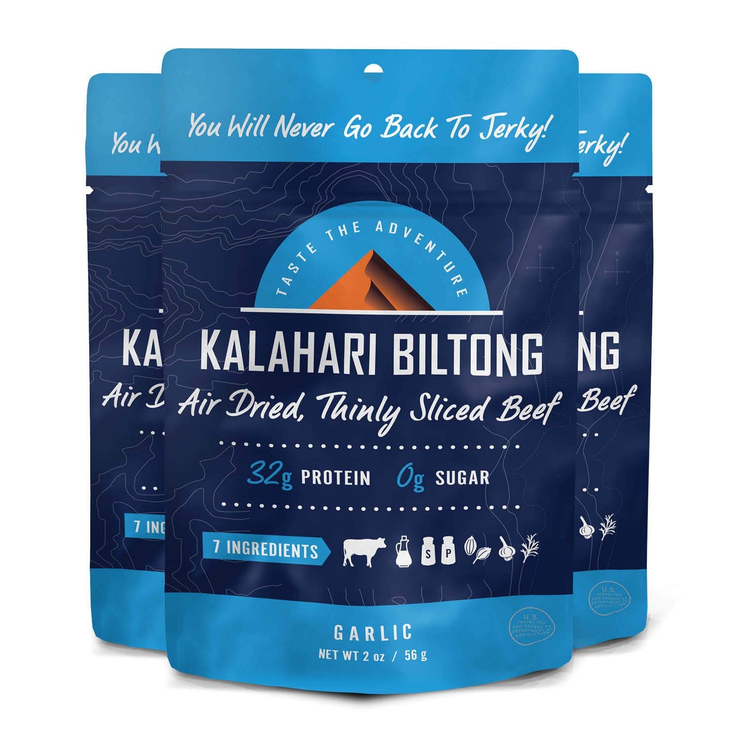 Kalahari Biltong Garlic Air-Dried Thinly Sliced Beef Sugar Free Gluten Free Keto & Paleo High Protein Snack 2 oz