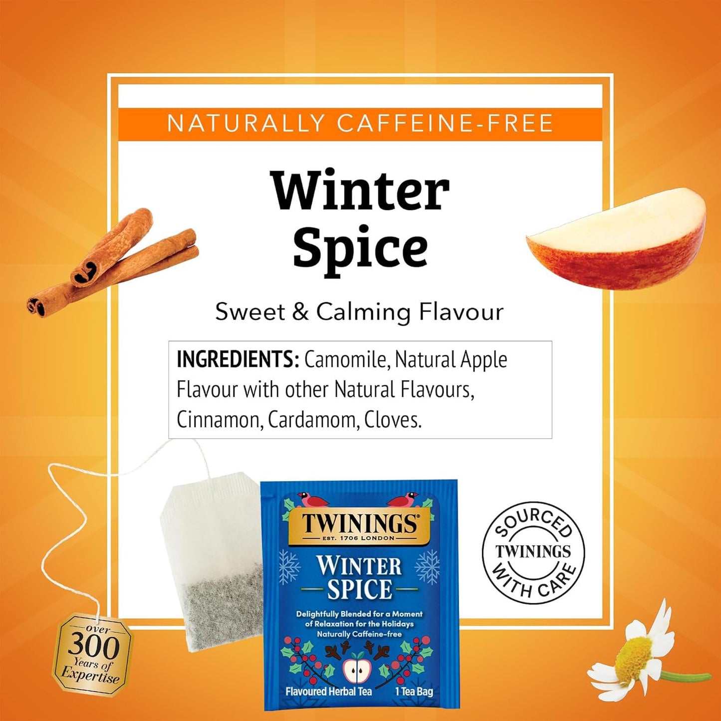 Twinings Cinnamon Apple Winter Spice Herbal Tea Camomile with Apple Cinnamon 20 Count