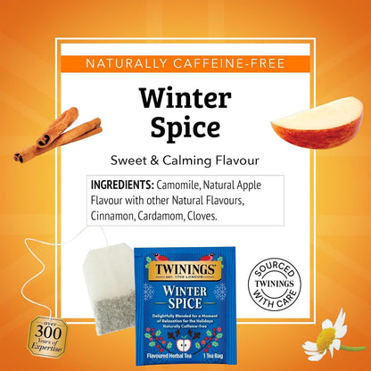 Twinings Cinnamon Apple Winter Spice Herbal Tea Camomile with Apple Cinnamon 20 Count