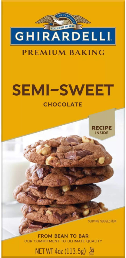 Ghirardelli Semi-Sweet Chocolate Baking Bar 4-Ounce Bars (Pack of 6)