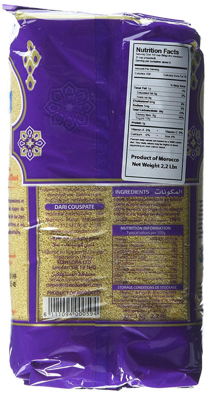 Dari Premium Moroccan Couscous (Whole Wheat) Premium Moroccan Couscous Whole Wheat 2.2 Pound 1.0 Kg
