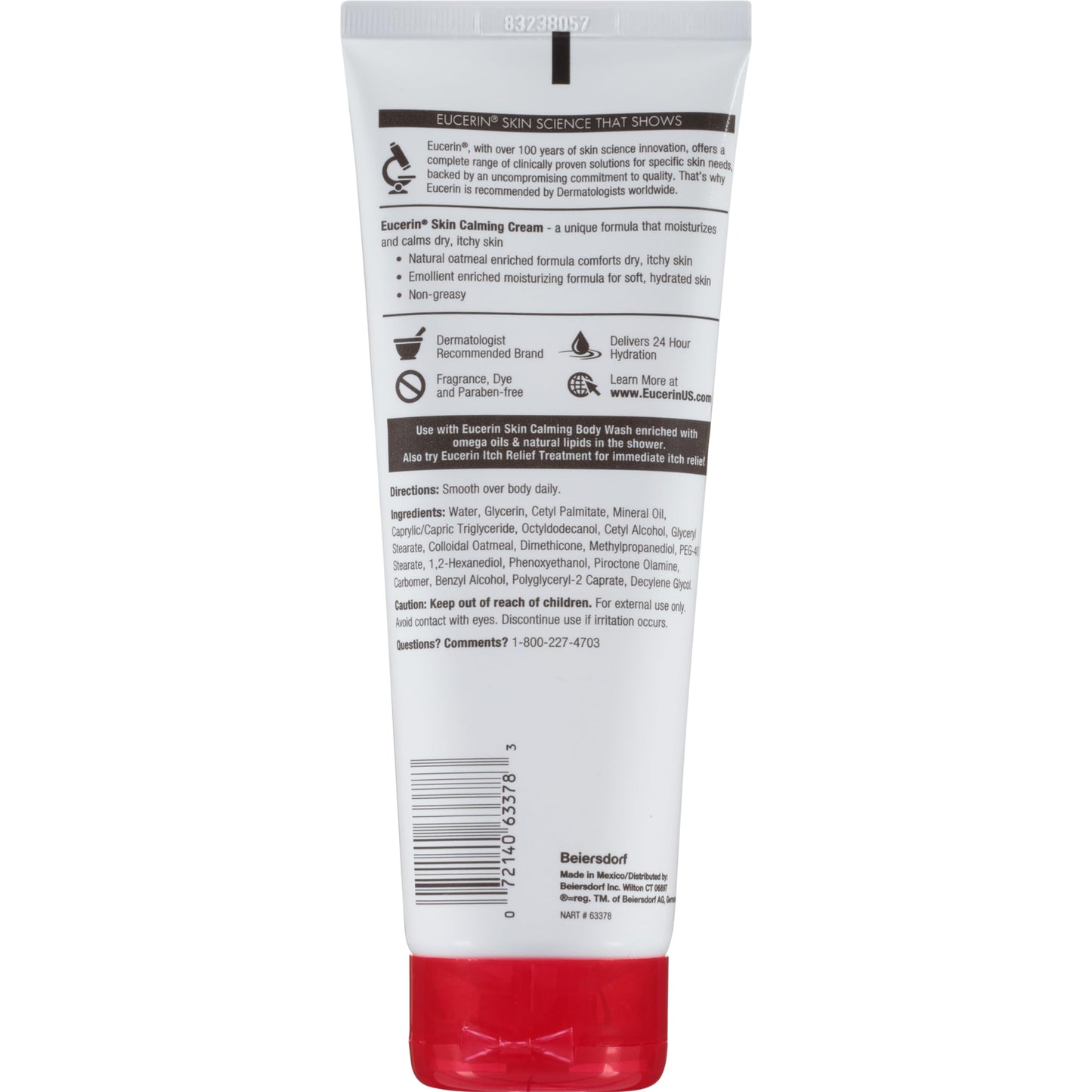 Eucerin Skin Calming Cream Full Body Lotion for Dry Itchy Skin Natural Oatmeal Enriched 8 oz. Tube (Pack of 3)