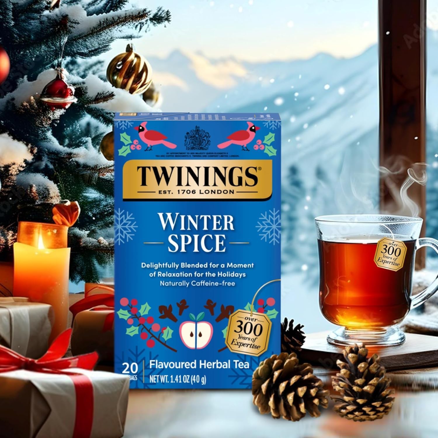 Twinings Holiday Sweet & Spicy Tea Variety (Pack of 2) Christmas Tea Caffeinated and Winter Spice Herbal Caffeine-Free 20 Tea Bags Each