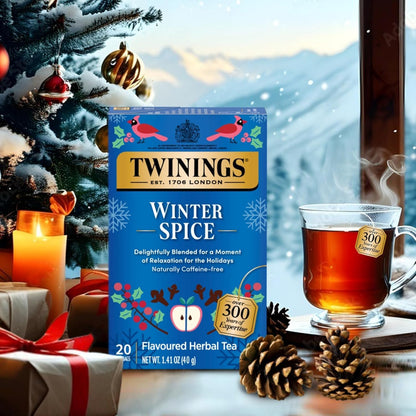 Twinings Holiday Sweet & Spicy Tea Variety (Pack of 2) Christmas Tea Caffeinated and Winter Spice Herbal Caffeine-Free 20 Tea Bags Each