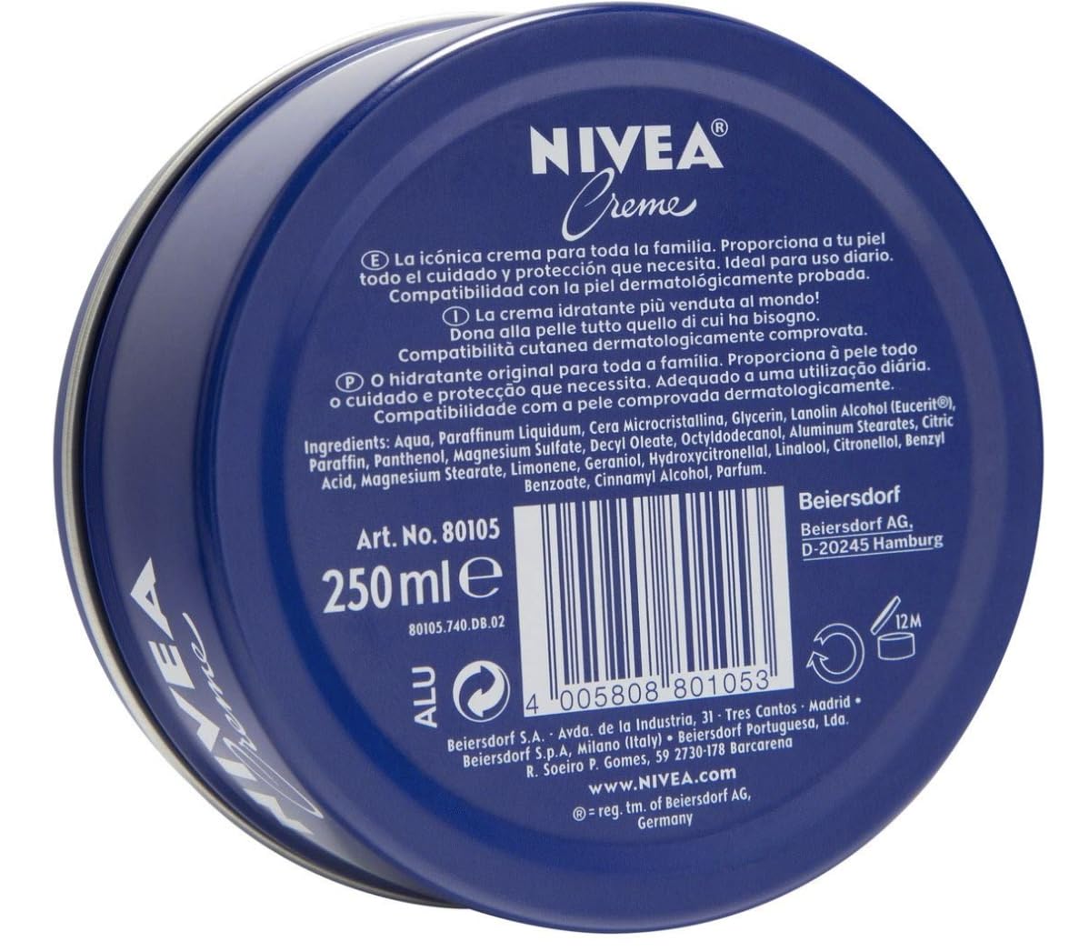 NIVEA Cream Metal Tin 250ml (Pack of 2)