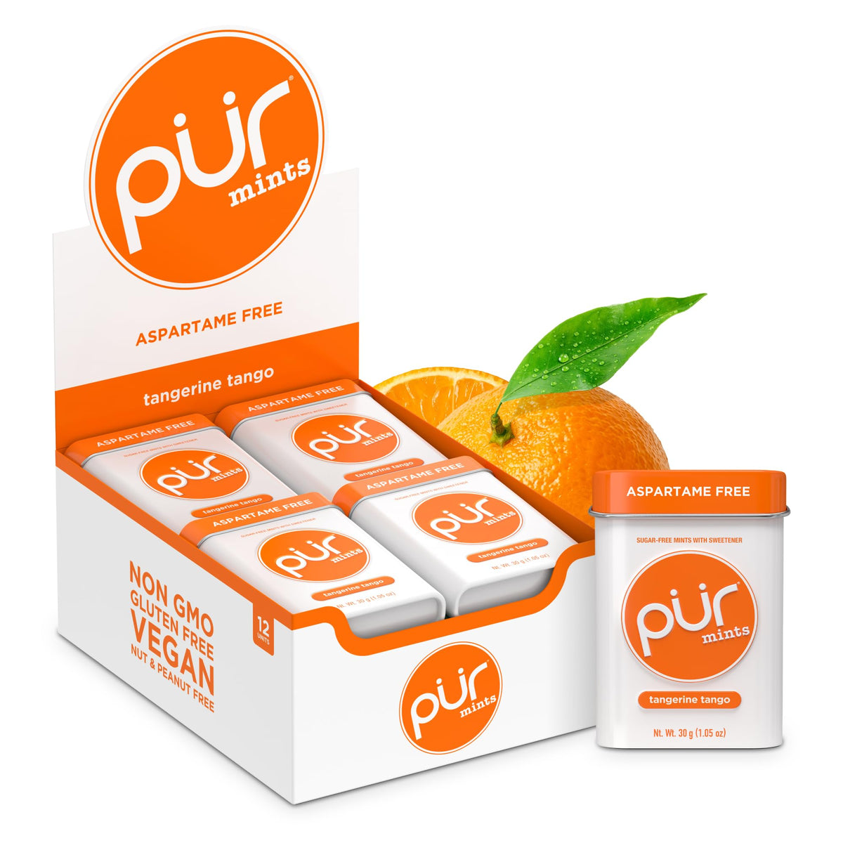 PUR Mints, Tangerine Xylitol Mints, No Artificial Flavor, 360 Count (12x30) PUR Mints