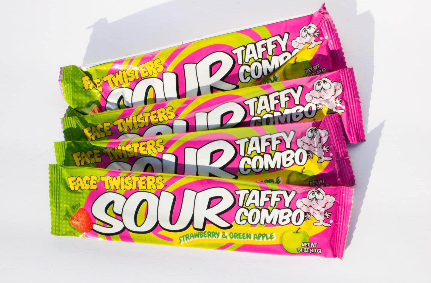 Face Twisters Sour Taffy Combo Strawberry and Green Apple - (Pack of 4) Large Face Twisters
