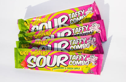 Face Twisters Sour Taffy Combo Strawberry and Green Apple - (Pack of 4) Large Face Twisters