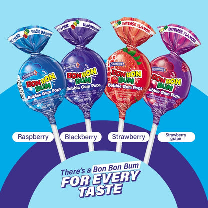 Colombina Bon Bon Bum Lollipops w/Bubble Gum Center, Berry Explosion Mix, Individually Wrapped, Ideal for Party Favors and Gifts, (Pack of 3)