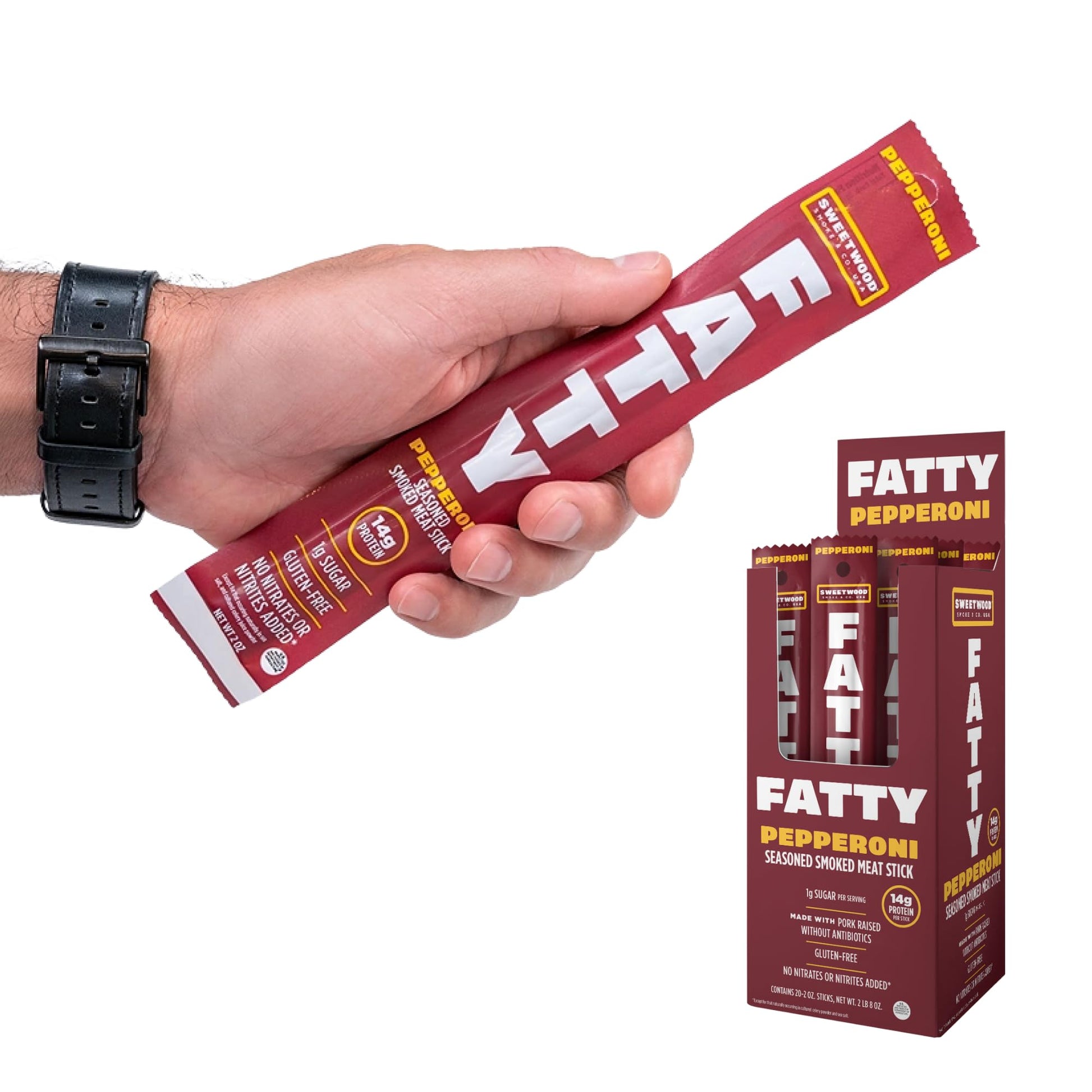 FATTY Smoked Pork Meat Sticks Raised Without Antibiotics (Pack of 20) FATTY