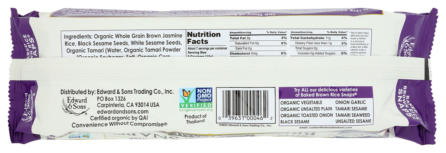 Edward & Sons Brown Rice Snaps Black Sesame Flavor Organic 3.5 oz