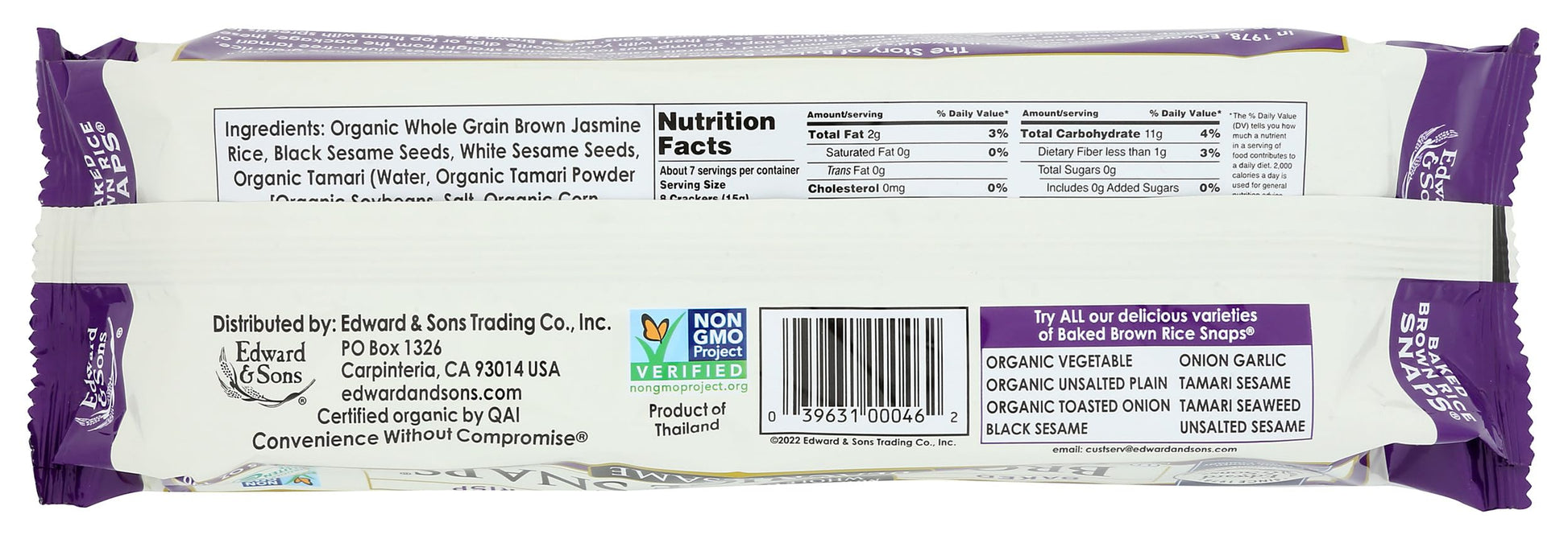 Edward & Sons Brown Rice Snaps Black Sesame Flavor Organic 3.5 oz