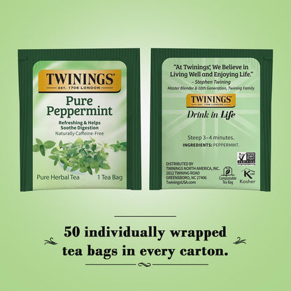 Twinings Mint Peppermint Pure Peppermint Tea Naturally Caffeine Free Refreshing Mint 50 Count