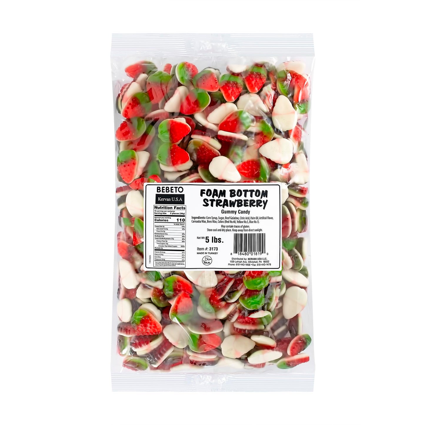 Kervan Bebeto Foam Bottom Strawberry Gummies 5 lbs Fruity Soft & Sweet Bulk Candy for Kids Parties