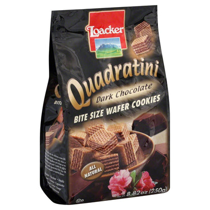 Loacker Quadratini Crispy Wafer Cubes with Dark Chocolate Cream Filling 8.82 Ounce