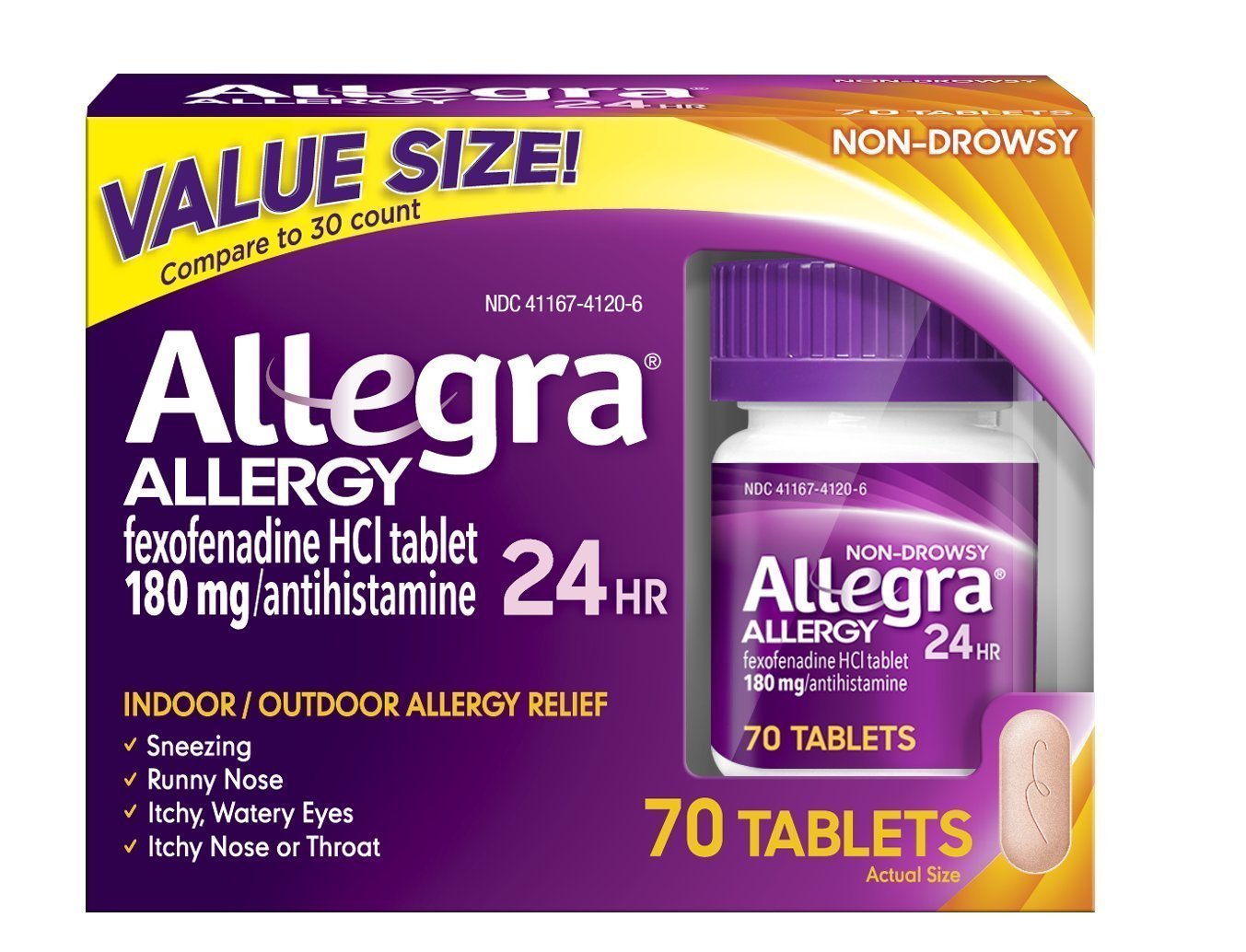 Allegra Adult 24 Hour Allergy Tablets, 180Mg, (70 Tablets) Allegra