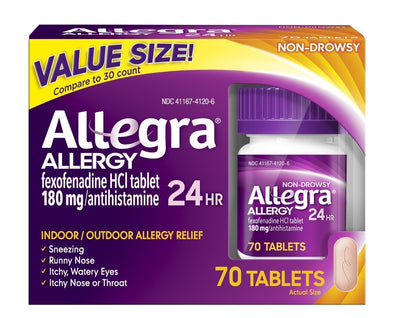 Allegra Adult 24 Hour Allergy Tablets, 180Mg, (70 Tablets) Allegra