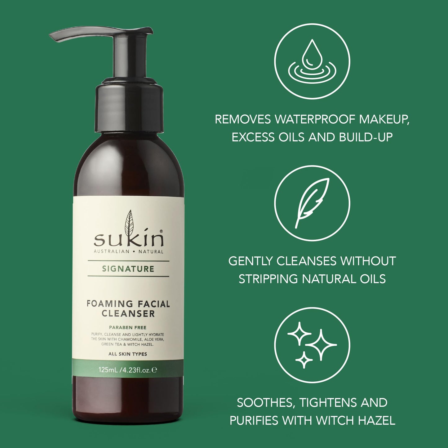Sukin Aloe Vera Signature Facial Cleanser Foaming Face Wash with Calming 4.23 Oz
