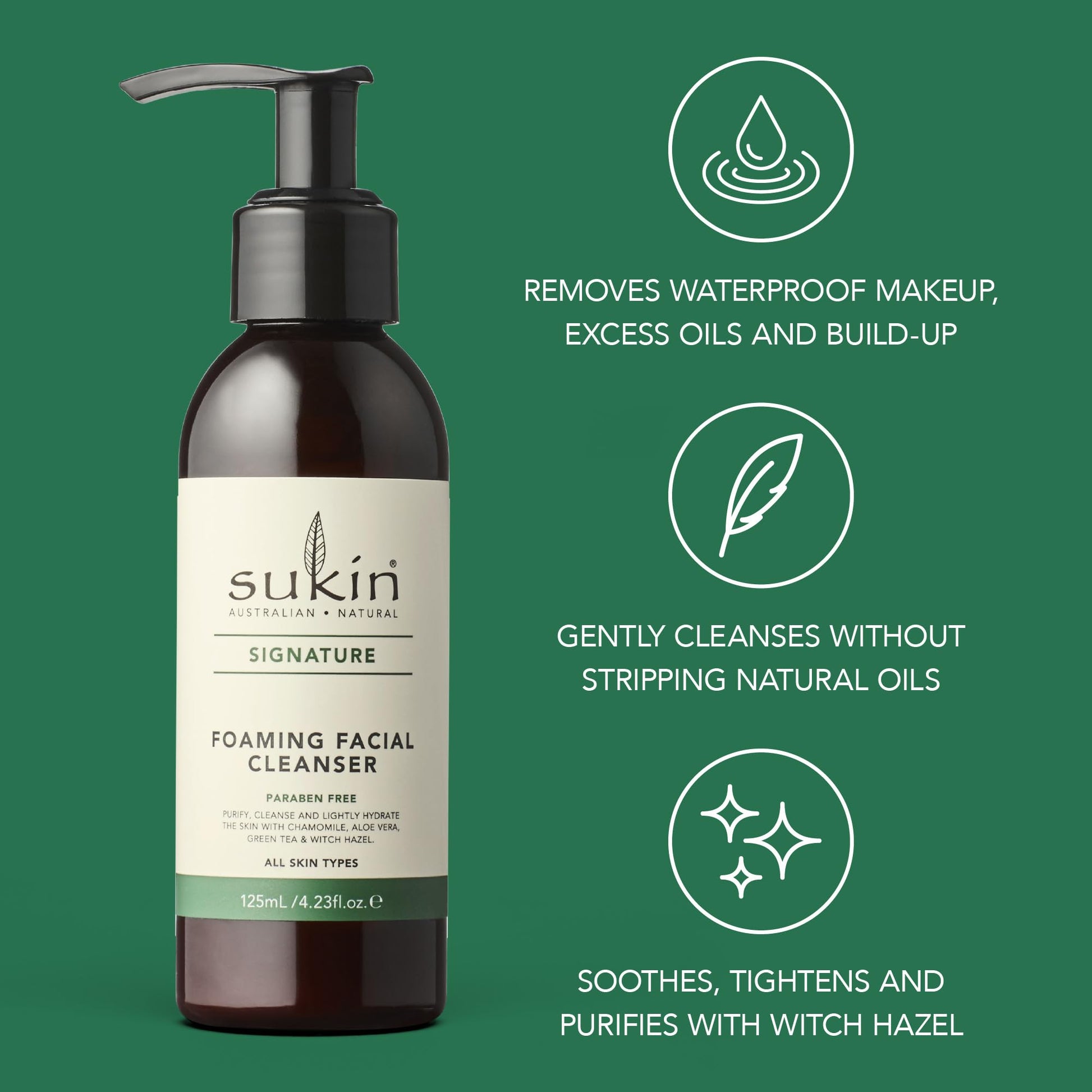 Sukin Aloe Vera Signature Facial Cleanser Foaming Face Wash with Calming 4.23 Oz