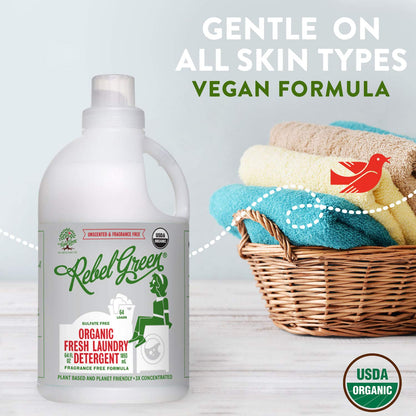 Rebel Green Laundry Detergent Organic Sulfate Free Hypoallergenic Unscented 64 Load