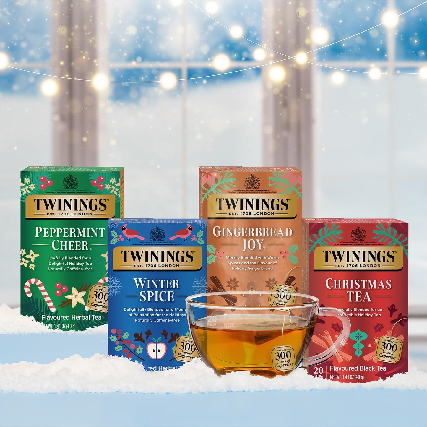 Twinings Holiday Sweet & Spicy Tea Variety (Pack of 2) Christmas Tea Caffeinated and Winter Spice Herbal Caffeine-Free 20 Tea Bags Each