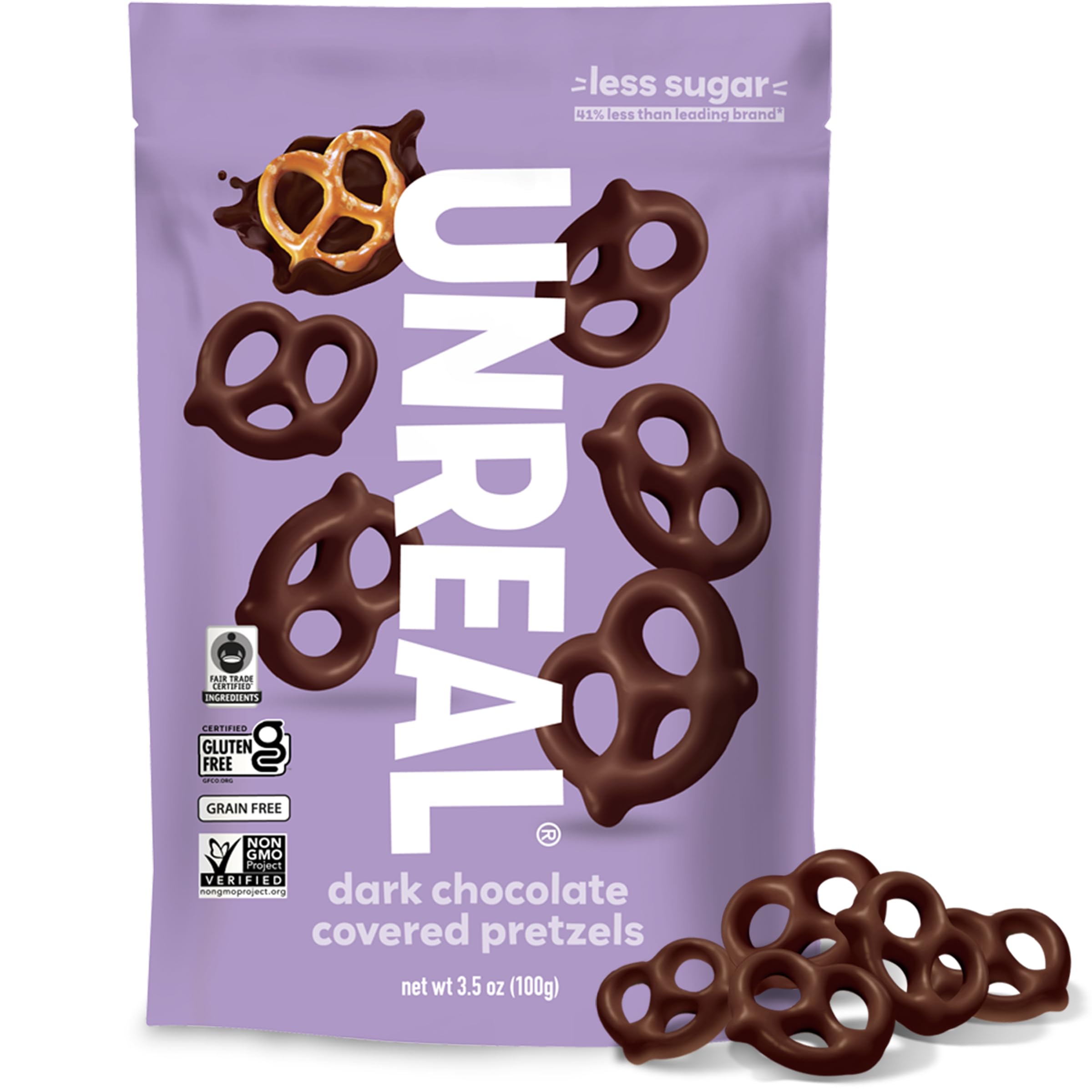 UNREAL Dark Chocolate Covered Pretzels 3.5 OZ
