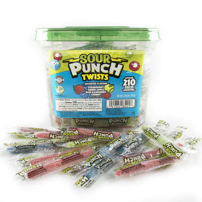 Sour Punch Twists Individually Wrapped Chewy Candy 4 Fruity Flavors 2.59 lb Jar