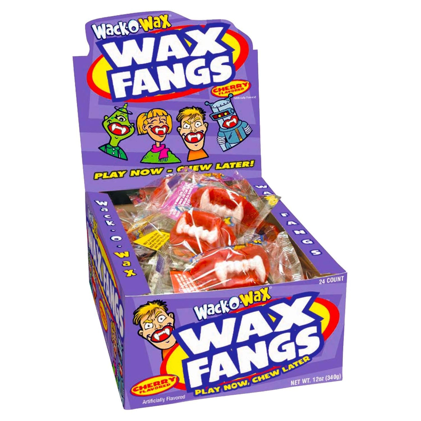 Wack-O-Wax Fangs Cherry Fun Candy Halloween Toy Individually Wrapped Peanut and 24 Count (Pack of 24)