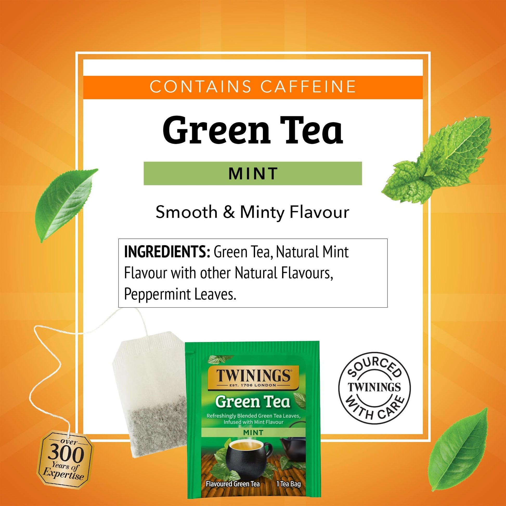 Twinings Green Tea with Mint 20 Count Individually Wrapped Bags Caffeinated Hot or Iced