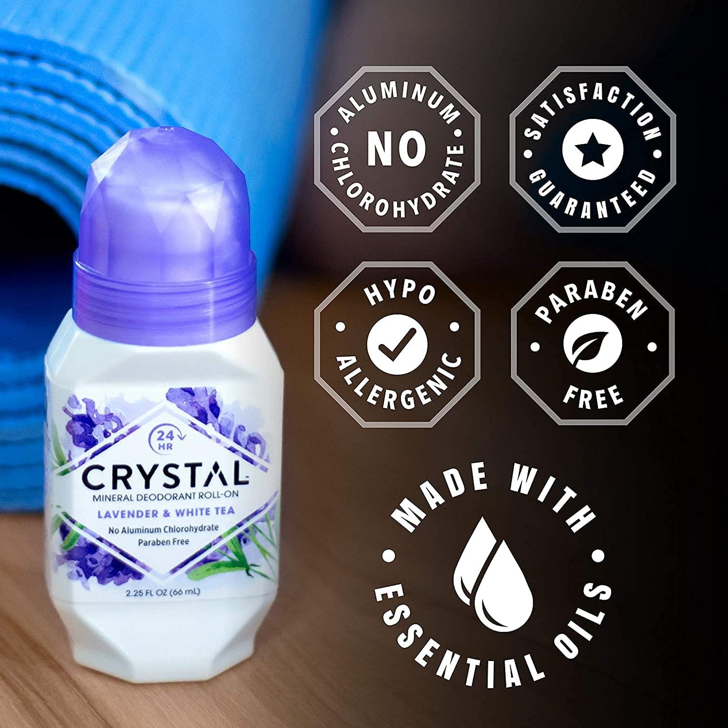 CRYSTAL Deodorant Mineral Deodorant Roll-On, Lavender & White Tea 2.25 oz (Pack of 5)