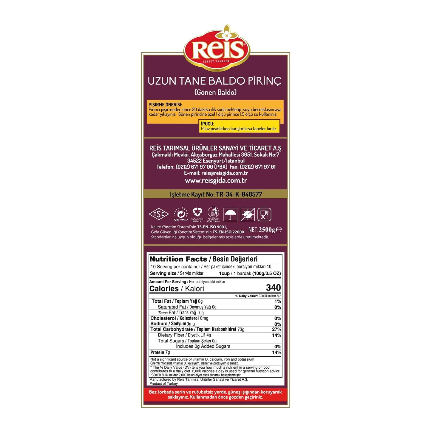 Reis Baldo Rice Long Grain White Rice Natural Cereal 2500g