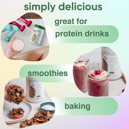 simply tera's Organic Whey Protein Powder Grass Fed Dark Chocolate Non-GMO Gluten-Free 12 Oz