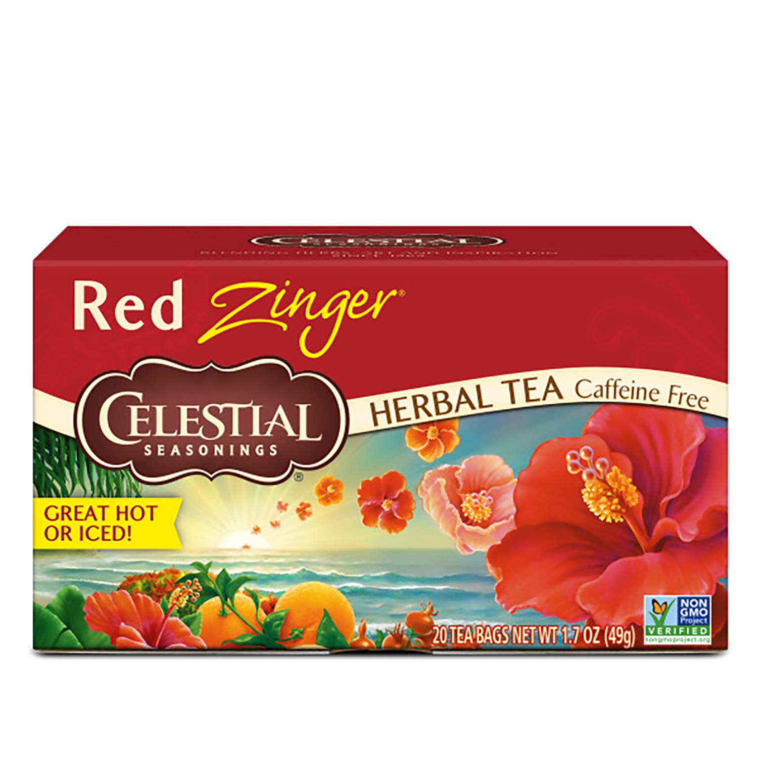 Celestial Seasonings Red Zinger Herbal Tea Hibiscus Caffeine Free 20 Tea Bags (Pack of 6)