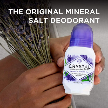CRYSTAL Deodorant Mineral Deodorant Roll-On, Lavender & White Tea 2.25 oz (Pack of 5)